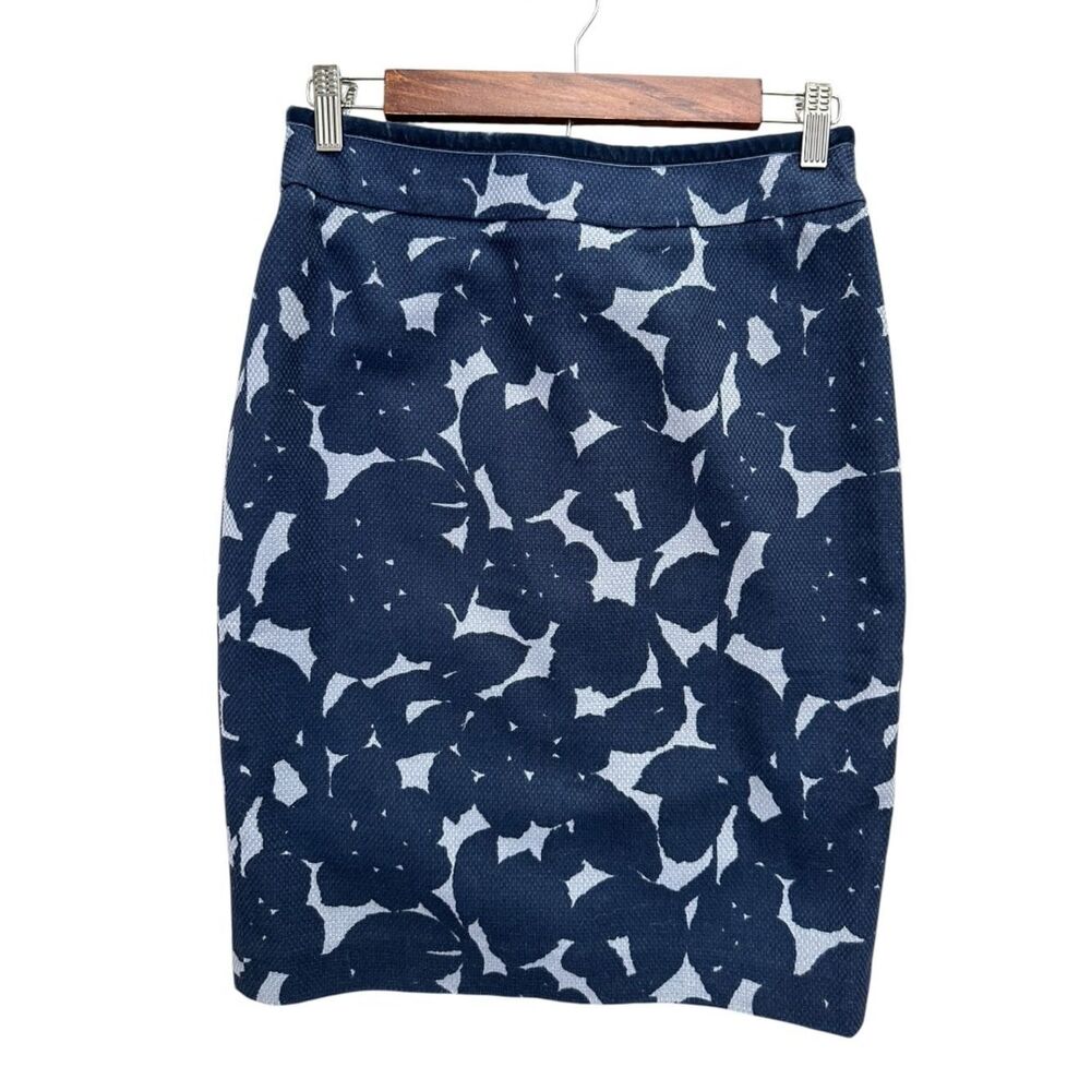 Boden Pencil Skirt Navy Print Velvet Trim Cotton Size 6